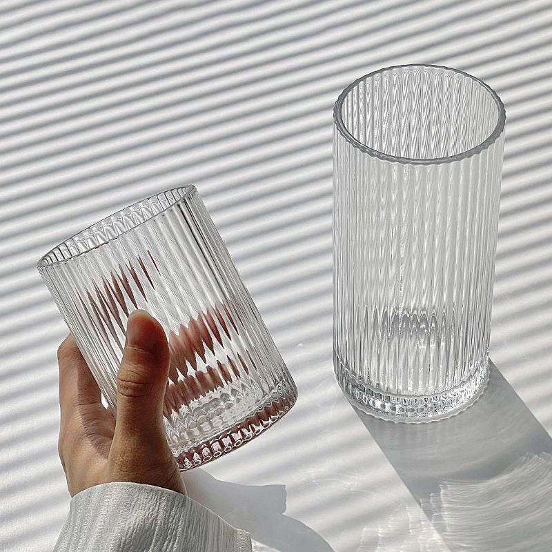 Minimalist Striped Glass Cup Iced Coffee Latte Milk Juice Tumbler