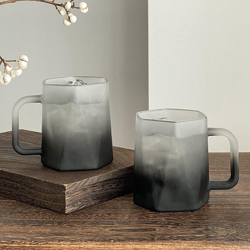 Gradient Frosted Glass Coffee Mug with Handle Creative Drinkware