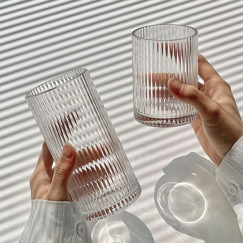 Minimalist Striped Glass Cup Iced Coffee Latte Milk Juice Tumbler