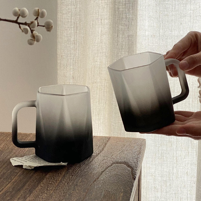Gradient Frosted Glass Coffee Mug with Handle Creative Drinkware