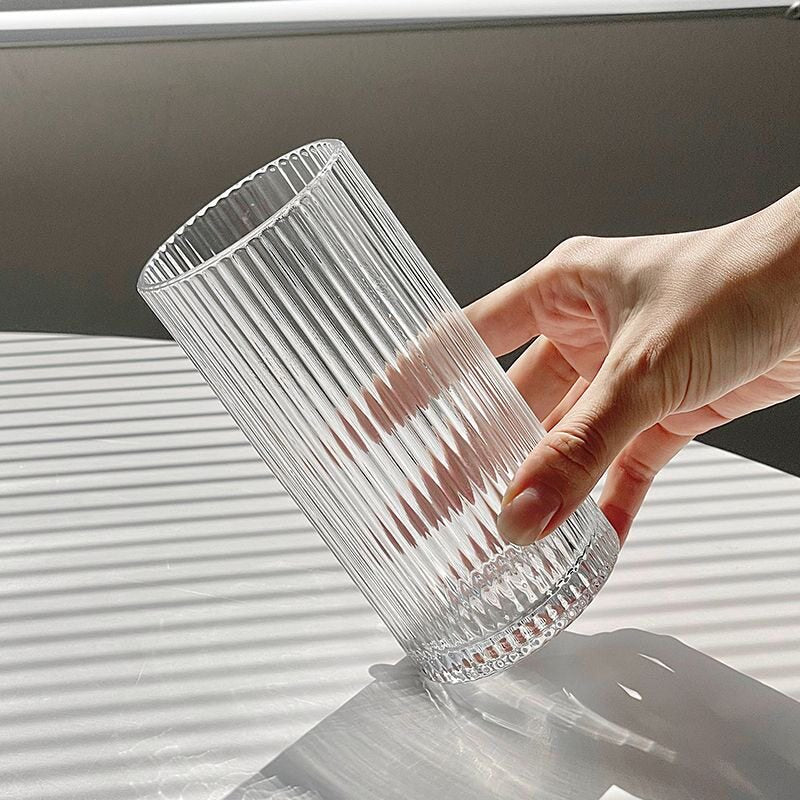 Minimalist Striped Glass Cup Iced Coffee Latte Milk Juice Tumbler