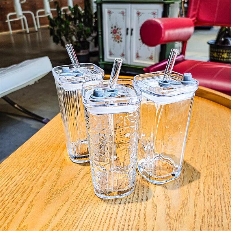 Glass Drink Cup with Straw and Handle Coffee Milk Tumbler