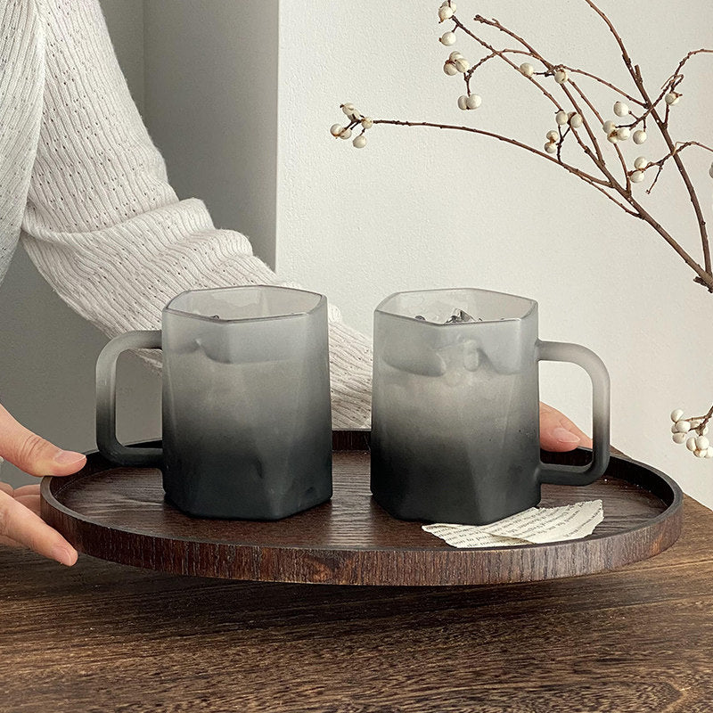 Gradient Frosted Glass Coffee Mug with Handle Creative Drinkware