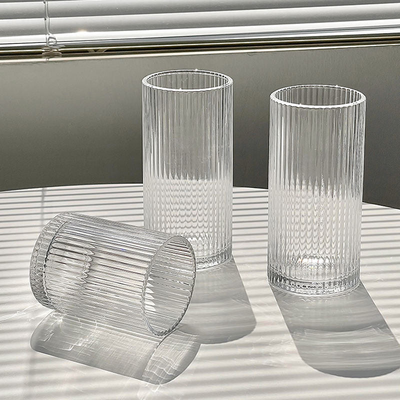 Minimalist Striped Glass Cup Iced Coffee Latte Milk Juice Tumbler