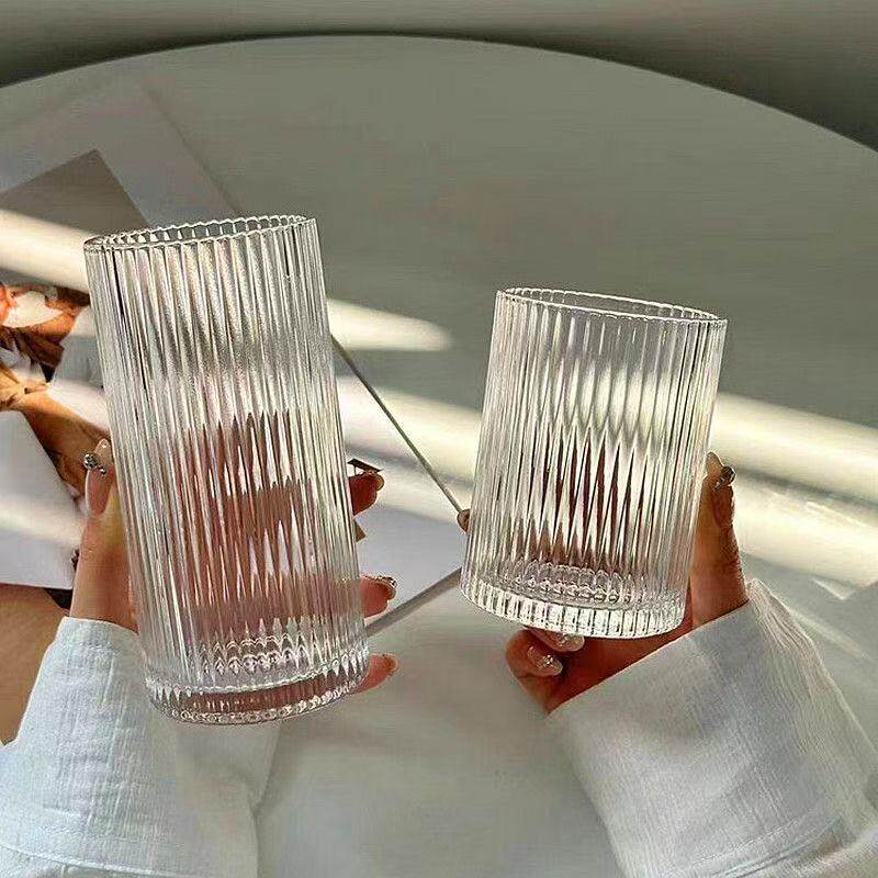 Minimalist Striped Glass Cup Iced Coffee Latte Milk Juice Tumbler
