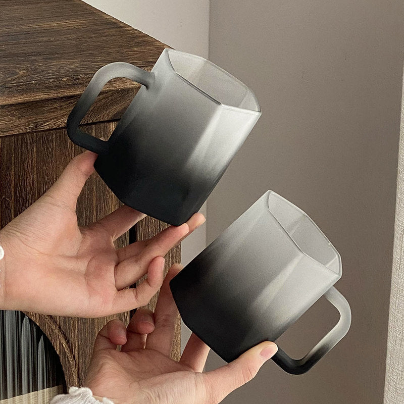 Gradient Frosted Glass Coffee Mug with Handle Creative Drinkware