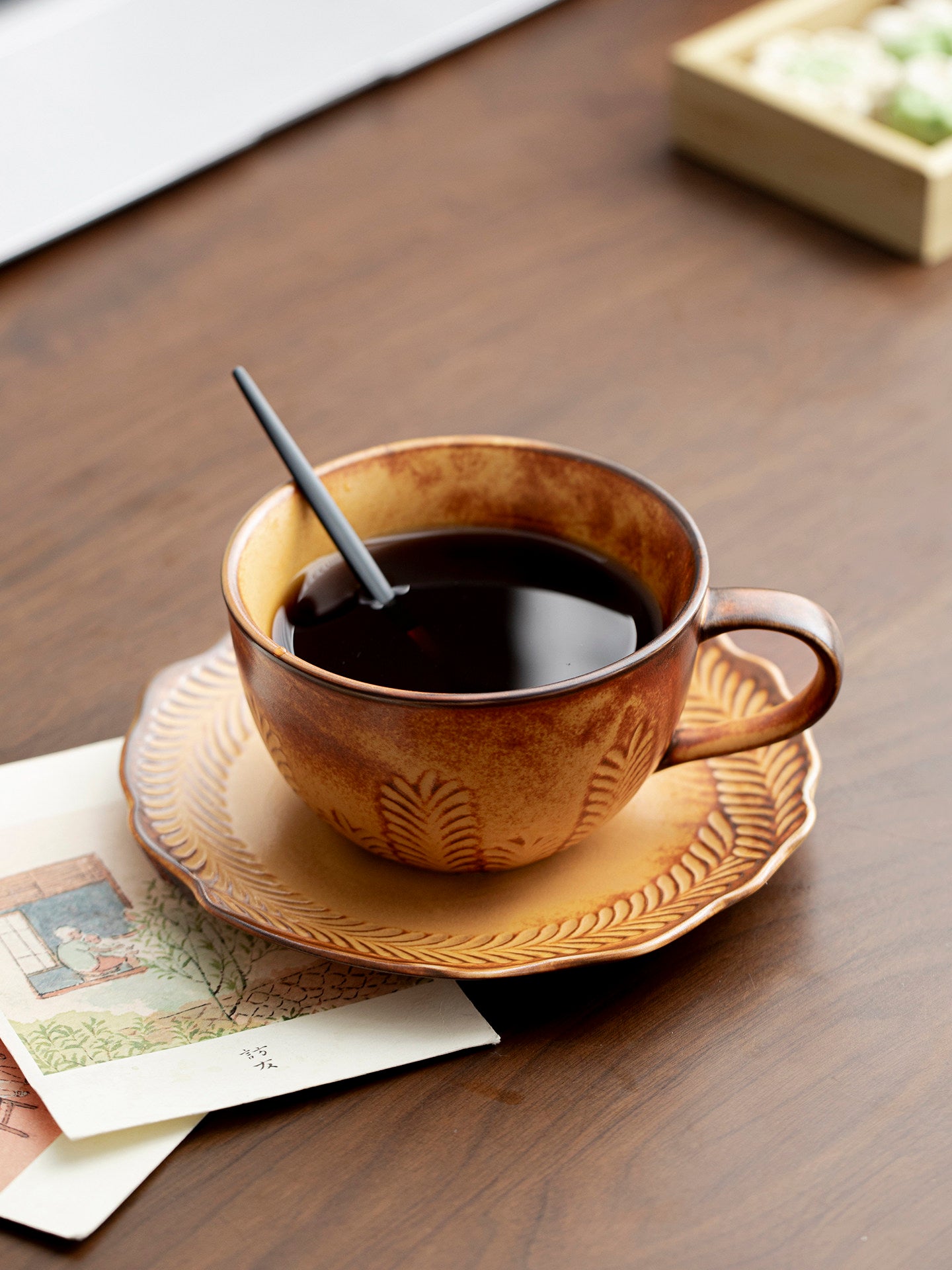 Ceramic Coffee Cup and Saucer Set Vintage Latte Cappuccino Mug