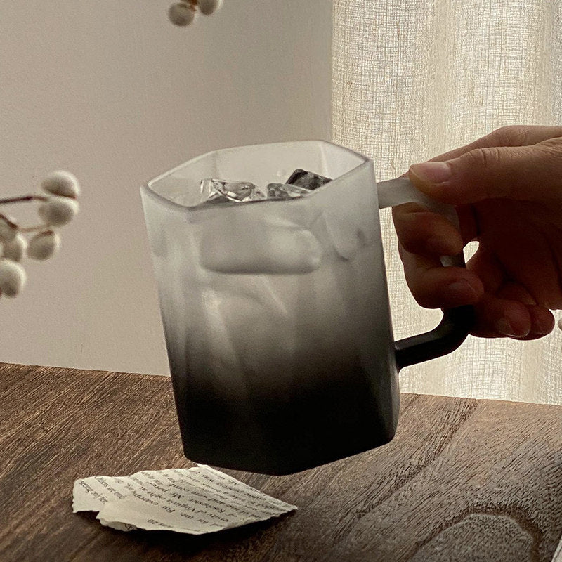 Gradient Frosted Glass Coffee Mug with Handle Creative Drinkware